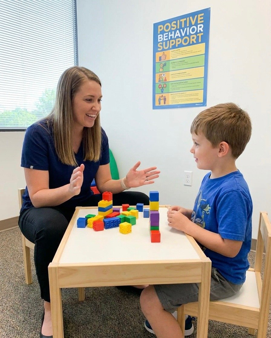 A Family Circle therapist working one-on-one with a young client at the therapy table